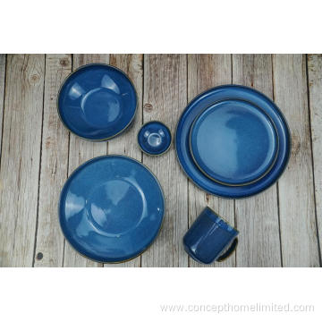 Reactive glazed stoneware dinner set in Starry blue